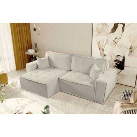 Ecksofa Schlafsofa FLOSI Stoff Raven Creme Ottomane Links