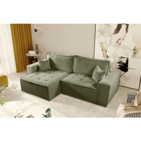 Ecksofa Schlafsofa FLOSI Stoff Raven Grün Ottomane Links