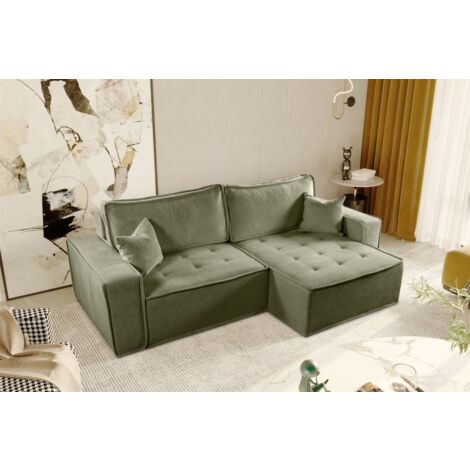 Ecksofa Schlafsofa FLOSI Stoff Raven Grün Ottomane Rechts