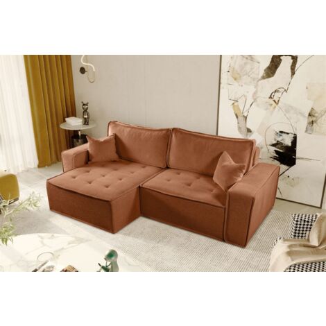 Ecksofa Schlafsofa FLOSI Stoff Raven Rostbraun Ottomane Links