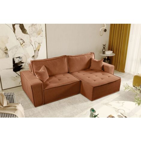 Ecksofa Schlafsofa FLOSI Stoff Raven Rostbraun Ottomane Rechts