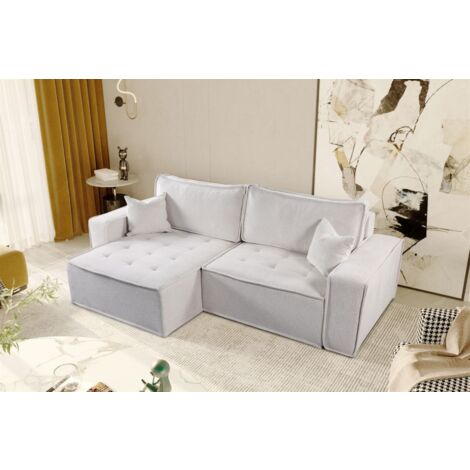 Ecksofa Schlafsofa FLOSI Stoff Raven Weiß Ottomane Links