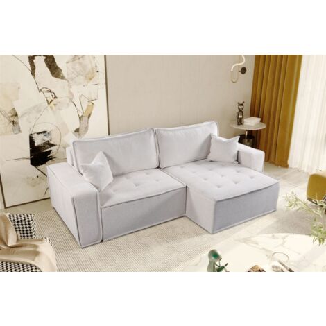 Ecksofa Schlafsofa FLOSI Stoff Raven Weiß Ottomane Rechts