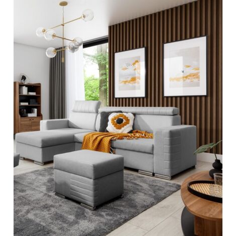 Ecksofa Schlafsofa inkl. Hocker CANTON Stoff Liverpool Grau Ottomane Links