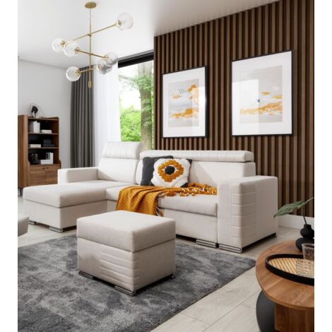 Ecksofa Schlafsofa inkl. Hocker CANTON Stoff Liverpool Pearl Ottomane Links