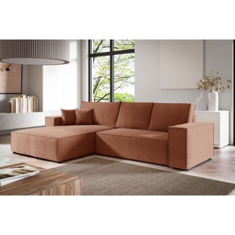 Ecksofa Schlafsofa LEVIO Stoff ARAGON Altrosa Ottomane Links