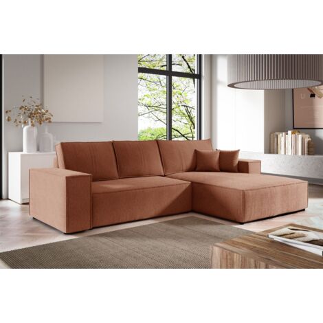 Ecksofa Schlafsofa LEVIO Stoff ARAGON Altrosa Ottomane Rechts