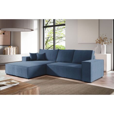 Ecksofa Schlafsofa LEVIO Stoff ARAGON Dunkelblau Ottomane Links
