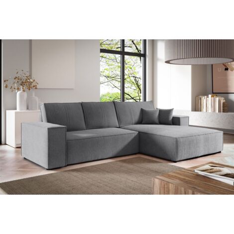 Ecksofa Schlafsofa LEVIO Stoff ARAGON Grau Ottomane Rechts