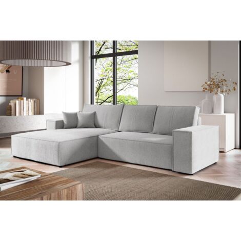 Ecksofa Schlafsofa LEVIO Stoff ARAGON Graubeige Ottomane Links