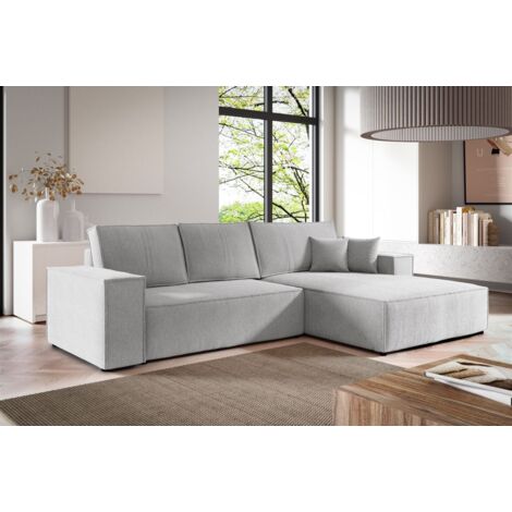 Ecksofa Schlafsofa LEVIO Stoff ARAGON Graubeige Ottomane Rechts