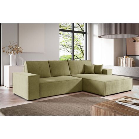 Ecksofa Schlafsofa LEVIO Stoff ARAGON Olivgrün Ottomane Rechts