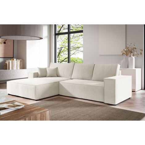 Ecksofa Schlafsofa LEVIO Stoff ARAGON Weiß Ottomane Links