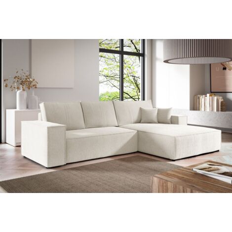 Ecksofa Schlafsofa LEVIO Stoff ARAGON Weiß Ottomane Rechts