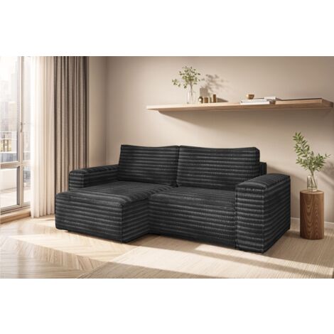 Ecksofa Schlafsofa MADLEN Stoff Velo Anthrazit Ottomane Links