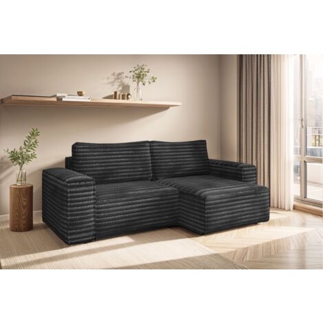 Ecksofa Schlafsofa MADLEN Stoff Velo Anthrazit Ottomane Rechts