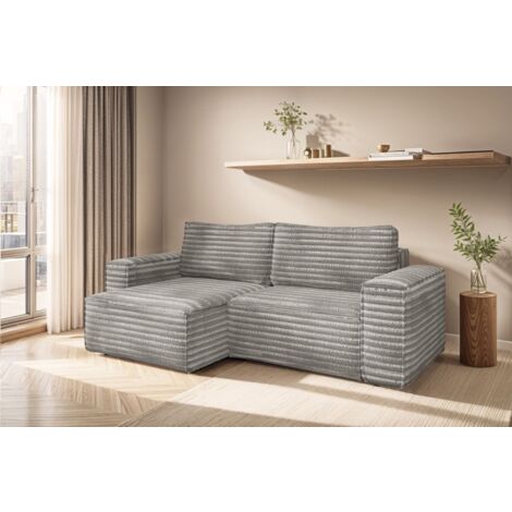 Ecksofa Schlafsofa MADLEN Stoff Velo Grau Ottomane Links