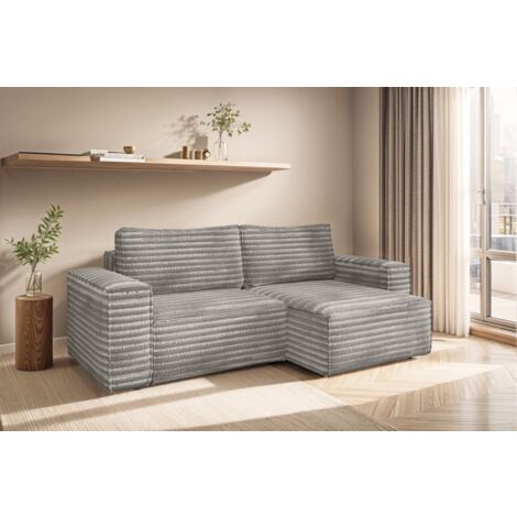 Ecksofa Schlafsofa MADLEN Stoff Velo Grau Ottomane Rechts