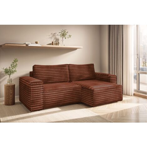 Ecksofa Schlafsofa MADLEN Stoff Velo Rostbraun Ottomane Rechts