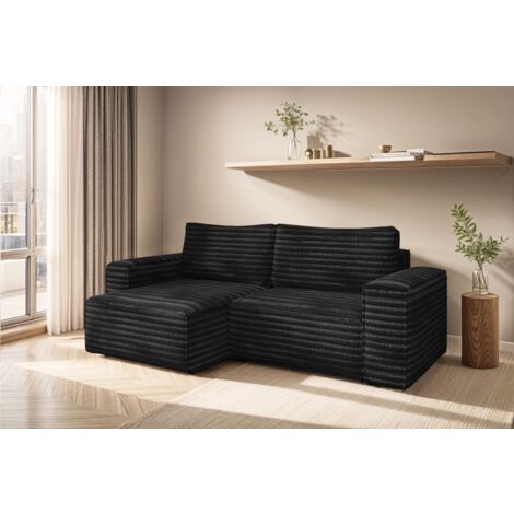 Ecksofa Schlafsofa MADLEN Stoff Velo Schwarz Ottomane Links