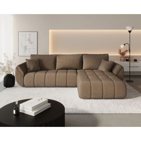 Ecksofa Schlafsofa MISATO Stoff Monolith Braun Ottomane Rechts