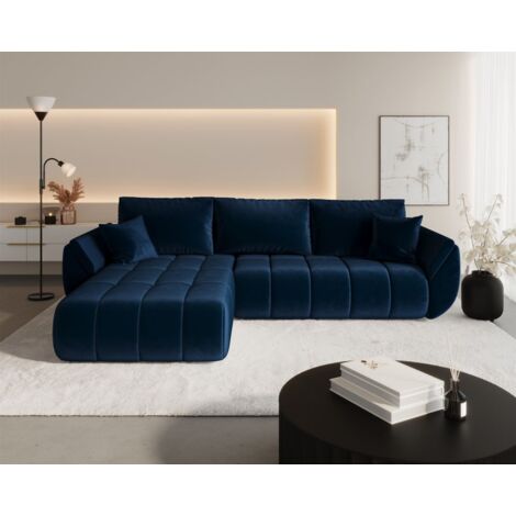 Ecksofa Schlafsofa MISATO Stoff Monolith Dunkelblau Ottomane Links