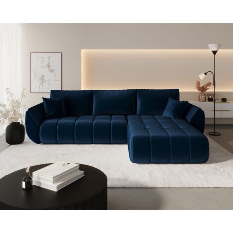 Ecksofa Schlafsofa MISATO Stoff Monolith Dunkelblau Ottomane Rechts