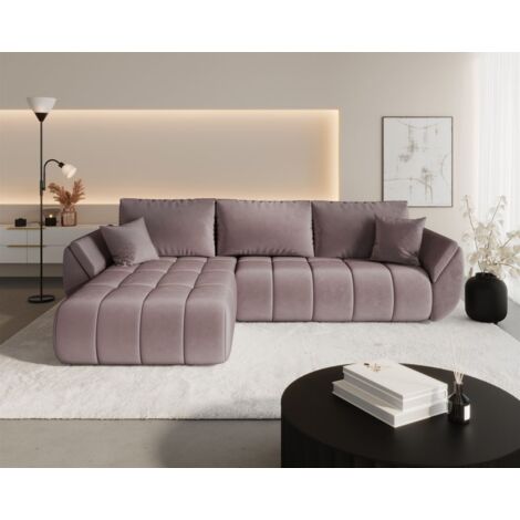 Ecksofa Schlafsofa MISATO Stoff Monolith Flieder Ottomane Links