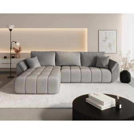 Ecksofa Schlafsofa MISATO Stoff Monolith Hellgrau Ottomane Links