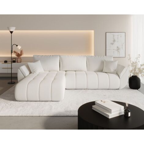 Ecksofa Schlafsofa MISATO Stoff Wind Altweiß Ottomane Links