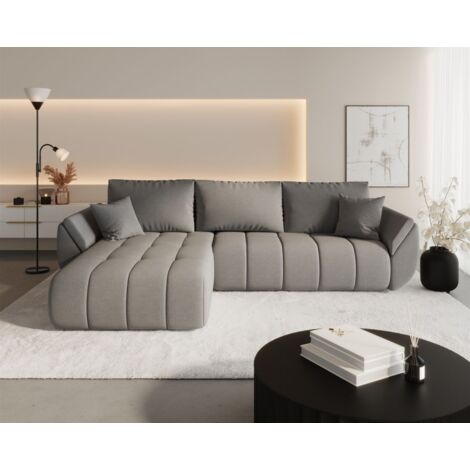 Ecksofa Schlafsofa MISATO Stoff Wind Dunkelgrau Ottomane Links