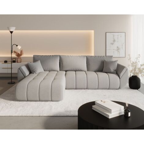 Ecksofa Schlafsofa MISATO Stoff Wind Hellgrau Ottomane Links