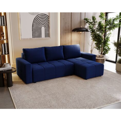 Ecksofa Schlafsofa NOHA in Stoff Kronos Dunkelblau Ottomane Rechts
