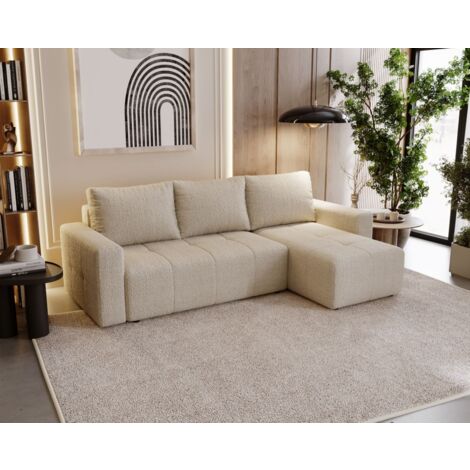 Ecksofa Schlafsofa NOHA in Stoff Now or Never Beige Ottomane Rechts
