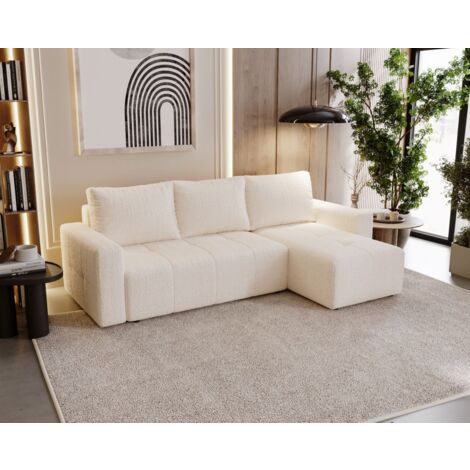 Ecksofa Schlafsofa NOHA in Stoff Now or Never Creme Ottomane Rechts