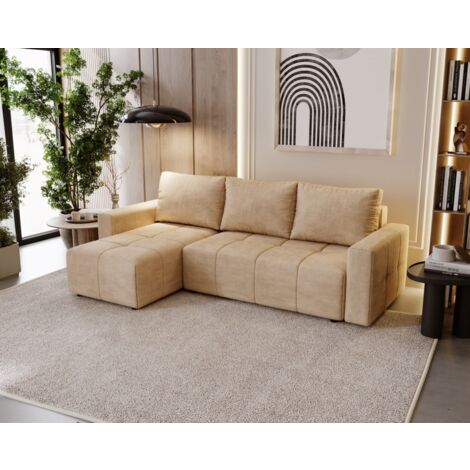 Ecksofa Schlafsofa NOHA in Stoff Paros Beige Ottomane Links