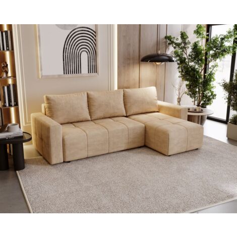 Ecksofa Schlafsofa NOHA in Stoff Paros Beige Ottomane Rechts