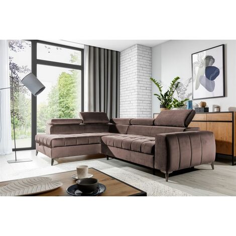 Ecksofa Schlafsofa Sofa AGNESA Stoff Salvador Braun Ottomane Links