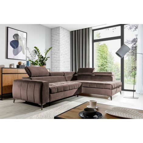 Ecksofa Schlafsofa Sofa AGNESA Stoff Salvador Braun Ottomane Rechts