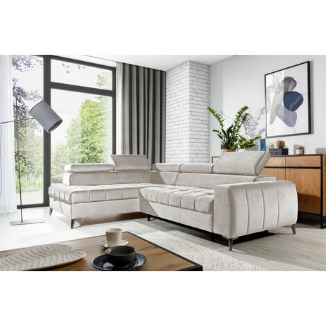 Ecksofa Schlafsofa Sofa AGNESA Stoff Salvador Hellbeige Ottomane Links