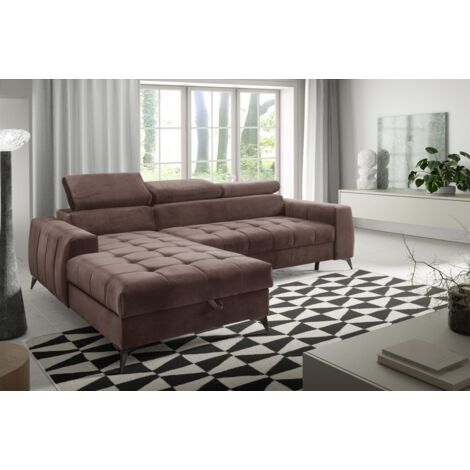 Ecksofa Schlafsofa Sofa AGNESA XS Stoff Salvador Braun Ottomane Links