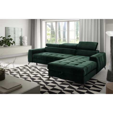 Ecksofa Schlafsofa Sofa AGNESA XS Stoff Salvador Dunkelgrün Ottomane Rechts
