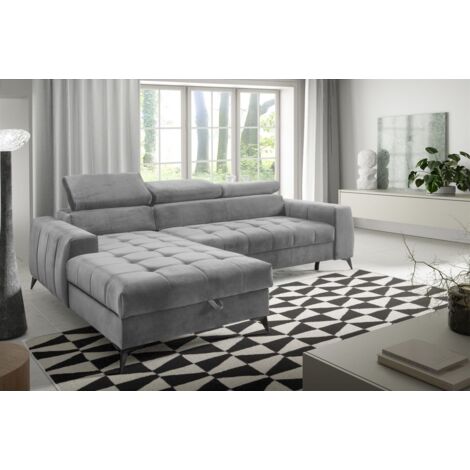 Ecksofa Schlafsofa Sofa AGNESA XS Stoff Salvador Hellgrau Ottomane Links