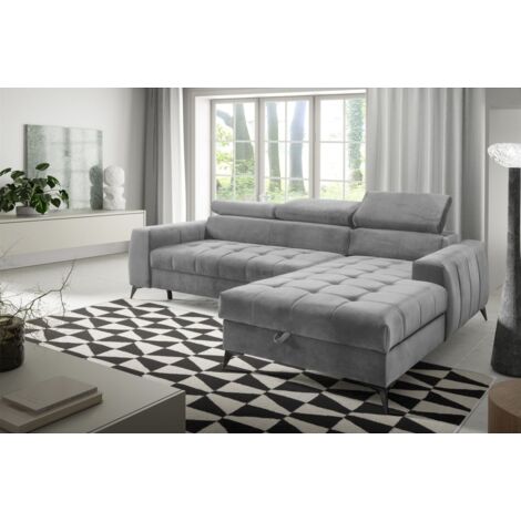 Ecksofa Schlafsofa Sofa AGNESA XS Stoff Salvador Hellgrau Ottomane Rechts