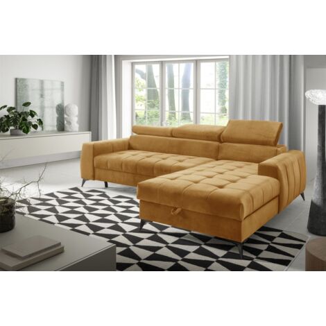 Ecksofa Schlafsofa Sofa AGNESA XS Stoff Salvador Honiggelb Ottomane Rechts