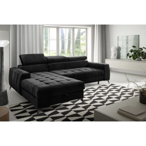 Ecksofa Schlafsofa Sofa AGNESA XS Stoff Salvador Schwarz Ottomane Links