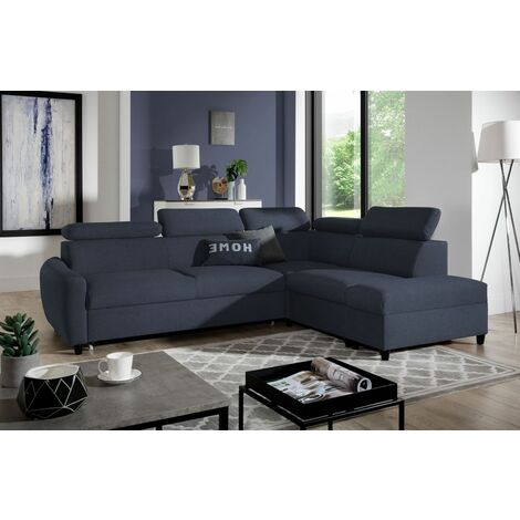Ecksofa Schlafsofa Sofa ANTON in Stoff Esito Dunkelblau Ottomane Rechts