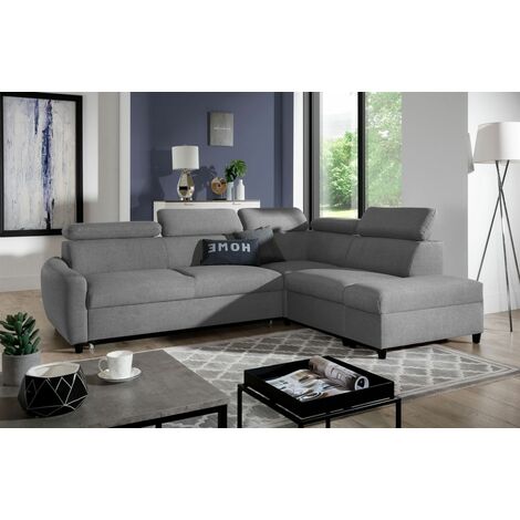 Ecksofa Schlafsofa Sofa ANTON in Stoff Esito Grau Ottomane Rechts