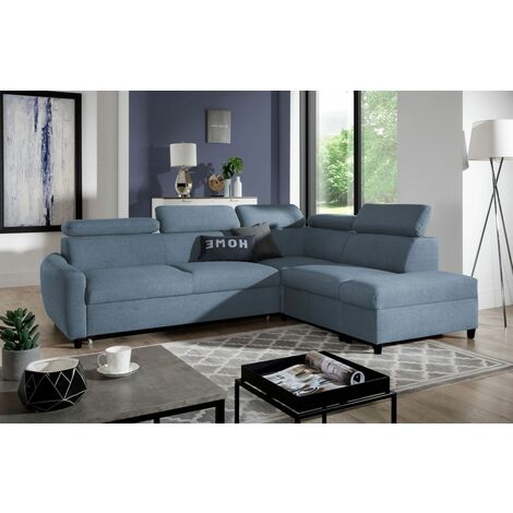 Ecksofa Schlafsofa Sofa ANTON in Stoff Esito Hellblau Ottomane Rechts