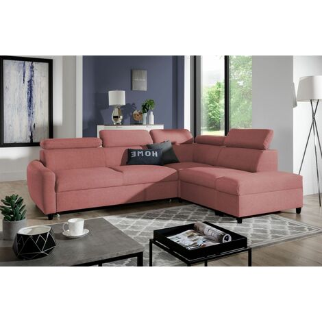 Ecksofa Schlafsofa Sofa ANTON in Stoff Esito Rosa Ottomane Rechts